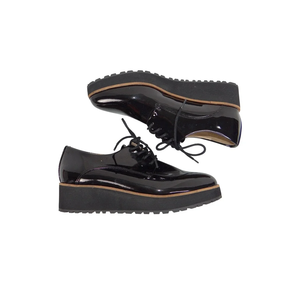 Aldo Ereillan Black Patent Platform Lug Sole Oxford Shoes Womens 7.5 1018319